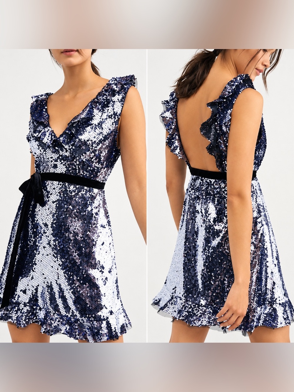 Free People Siren Sequin Ruffle Mini Dress Purple Black Size 4